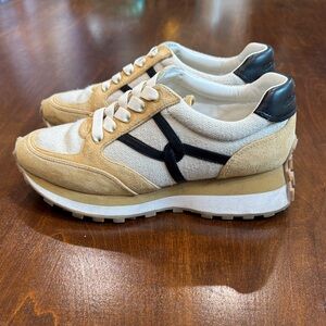 Veronica Beard Valentina Sneakers | Suede & Canvas | Desert/Ecru | 7.5